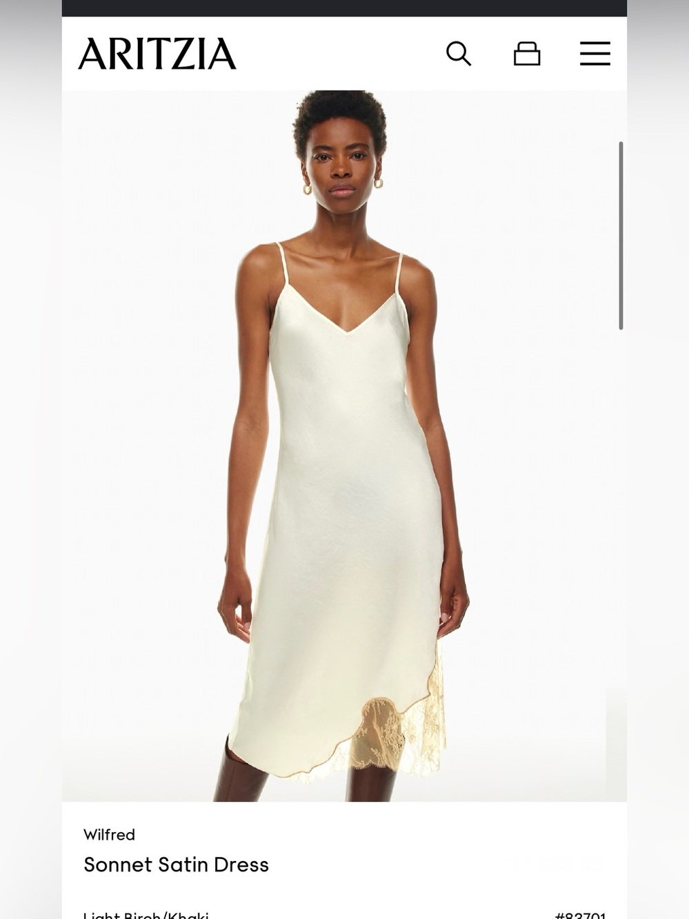Wilfred Sonnet Satin Lace Trim Slip Midi Dress Light Birch M - Picture 11 of 11